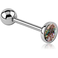 SURGICAL STEEL GRADE 316L FLAT ORGANIC SYNTHETIC MOTHER OF PEARL BARBELL