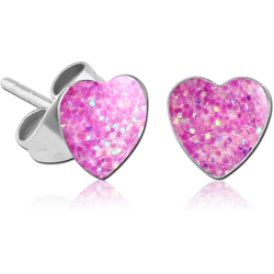SURGICAL STEEL GRADE 316L HEART CUP GLITTERLINE EAR STUDS PAIR