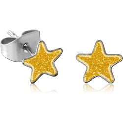 SURGICAL STEEL GRADE 316L STAR CUP GLITTERLINE EAR STUDS PAIR