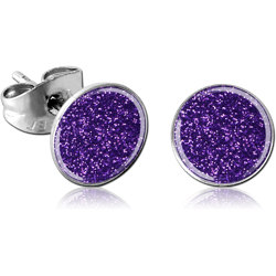 SURGICAL STEEL GRADE 316L CUP GLITTERLINE EAR STUDS PAIR