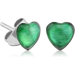 SURGICAL STEEL GRADE 316L ORGANIC SYNTHETIC MOTHER OF PEARL HEART EAR STUDS PAIR