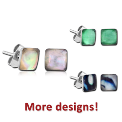 SURGICAL STEEL GRADE 316L ORGANIC SYNTHETIC MOTHER OF PEARL SQUARE EAR STUDS PAIR