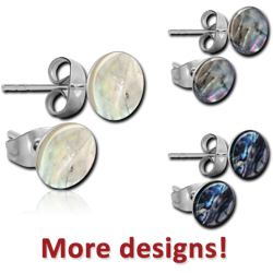 SURGICAL STEEL GRADE 316L CUP ORGANIC SYNTHETIC MOTHER OF PEARL EAR STUDS PAIR
