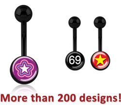 BLACK PVD COATED SURGICAL STEEL GRADE 316L PICTURE NAVEL BANANA