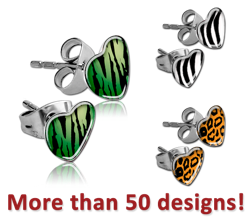 SURGICAL STEEL GRADE 316L HEART CUP PICTURE EAR STUDS PAIR