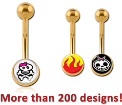 GOLD PVD COATED SURGICAL STEEL GRADE 316L PICTURE NAVEL BANANA