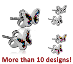 SURGICAL STEEL GRADE 316L PICTURE EAR STUDS-BUTTERFLY