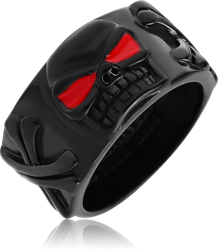 BLACK PVD COATED SURGICAL STEEL GRADE 316L RED EYE SKULL RING