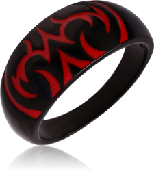 BLACK PVD COATED SURGICAL STEEL GRADE 316L RING WITH ENAMEL