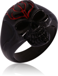 BLACK PVD COATED SURGICAL STEEL GRADE 316L SKULL RING WITH ENAMEL