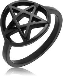 BLACK PVD COATED SURGICAL STEEL GRADE 316L RING - PENTAGRAM
