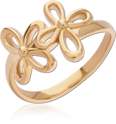 STERLING 925 SILVER GOLD PLATED 18K RING - TWO FLOWERS