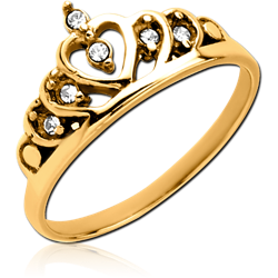 GOLD PVD COATED SURGICAL STEEL GRADE 316L JEWELED RING - CROWN
