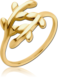 GOLD PVD COATED SURGICAL STEEL GRADE 316L RING - LEAF