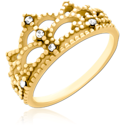 GOLD PVD COATED SURGICAL STEEL GRADE 316L JEWELED RING - CROWN