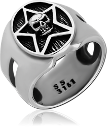 SURGICAL STEEL GRADE 316L RING - STAR WITH SKULL