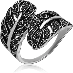 SURGICAL STEEL GRADE 316L JEWELED RING - TWO LEAF