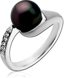 STERLING 925 SILVER JEWELED RING WITH PEARL