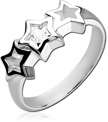 STERLING 925 SILVER JEWELED RING - THREE STARS