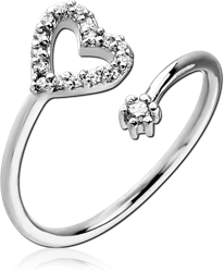 STERLING 925 SILVER JEWELED RING - HEART AND CIRCLE