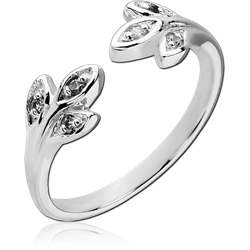 STERLING 925 SILVER PLATED JEWELED RING - LEAF