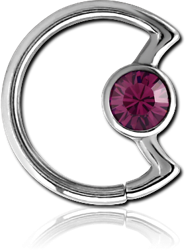 SURGICAL STEEL GRADE 316L JEWELED OPEN SEAMLESS RING - MOON