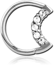 SURGICAL STEEL GRADE 316L JEWELED OPEN SEAMLESS RING - LEFT - MOON