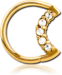 GOLD PVD COATED SURGICAL STEEL GRADE 316L JEWELED OPEN SEAMLESS RING - LEFT - MOON