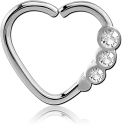 SURGICAL STEEL GRADE 316L VALUE JEWELED HEART OPEN SEAMLESS RING - LEFT