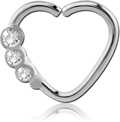 SURGICAL STEEL GRADE 316L VALUE JEWELED HEART OPEN SEAMLESS RING - RIGHT