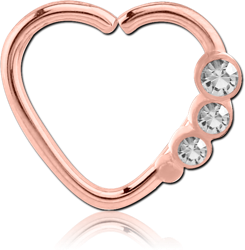 ROSE GOLD PVD COATED SURGICAL STEEL GRADE 316L JEWELED HEART OPEN SEAMLESS RING - LEFT