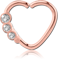 ROSE GOLD PVD COATED SURGICAL STEEL GRADE 316L JEWELED HEART OPEN SEAMLESS RING - RIGHT