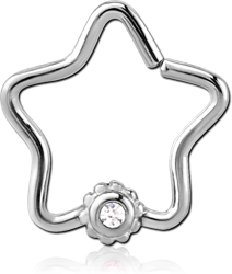 SURGICAL STEEL GRADE 316L JEWELED OPEN STAR SEAMLESS RING
