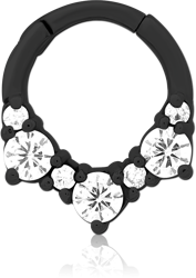 BLACK PVD COATED SURGICAL STEEL GRADE 316L JEWELED HINGED SEPTUM CLICKER RING