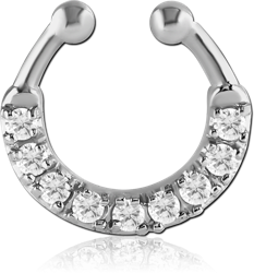 RHODIUM PLATED BASE METALD JEWELED FAKE SEPTUM RING