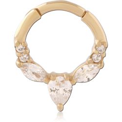 GOLD PVD 18K COATED SURGICAL STEEL GRADE 316L JEWELED HINGED SEPTUM CLICKER RING