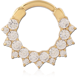 GOLD PVD 18K COATED SURGICAL STEEL GRADE 316L JEWELED HINGED SEPTUM CLICKER RING