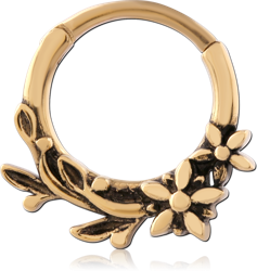 GOLD PVD 18K COATED SURGICAL STEEL GRADE 316L HINGE SEGMENT RING FLORAL VINE