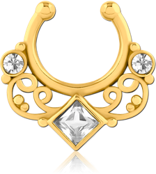 GOLD PVD COATED SURGICAL STEEL GRADE 316L JEWELED FAKE SEPTUM RING