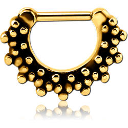 GOLD PVD COATED SURGICAL STEEL GRADE 316L HINGED SEPTUM CLICKER