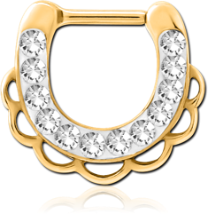 GOLD PVD COATED SURGICAL STEEL GRADE 316L ROUND JEWELED HINGED SEPTUM CLICKER