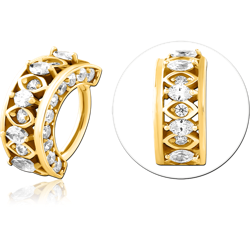 GOLD PVD COATED SURGICAL STEEL GRADE 316L JEWELED HINGED SEPTUM CLICKER RING