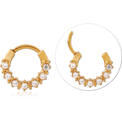 GOLD PVD COATED SURGICAL STEEL GRADE 316L HINGED SEPTUM CLICKER GRADUATED ROUND GEMS