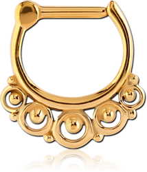 GOLD PVD COATED SURGICAL STEEL GRADE 316L HINGED SEPTUM CLICKER