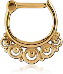 GOLD PVD COATED SURGICAL STEEL GRADE 316L HINGED SEPTUM CLICKER