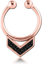 ROSE GOLD PVD COATED SURGICAL STEEL GRADE 316L PREMIUM CRYSTALINE JEWELED FAKE SEPTUM RING