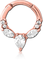 ROSE GOLD PVD COATED SURGICAL STEEL GRADE 316L JEWELED HINGED SEPTUM CLICKER RING