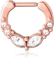 ROSE GOLD PVD COATED SURGICAL STEEL GRADE 316L JEWELED HINGED SEPTUM CLICKER RING