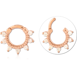 ROSE GOLD PVD COATED SURGICAL STEEL GRADE 316L PRONG SET JEWELED HINGED SEPTUM CLICKER RING