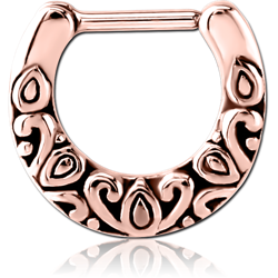 ROSE GOLD PVD COATED SURGICAL STEEL GRADE 316L HINGED SEPTUM CLICKER - FILIGREE